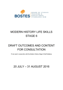 Modern History Life Skills outcomes and content