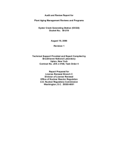 Audit and Review Report for Plant Aging Management Reviews and