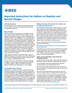 Important Instructions for Authors on Reprints and Special