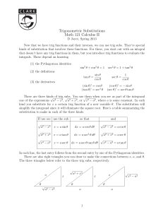 Trigonometric Substitutions Math 121 Calculus II