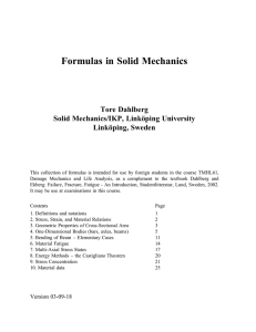 Formulas in Solid Mechanics - Division of Solid Mechanics