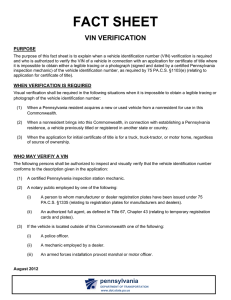 PennDOT - VIN Verification Fact Sheet