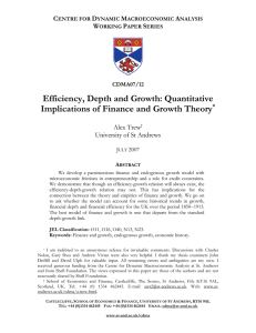 Efficiency, Depth and Growth: Quantitative Implications of Finance