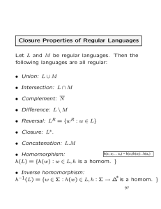 Closure Properties of Regular Languages Let L and M be regular