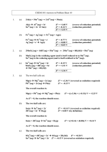CHEM1101 Answers to Problem Sheet 10 1. (a) 2Al(s) + 3Sn2+(aq