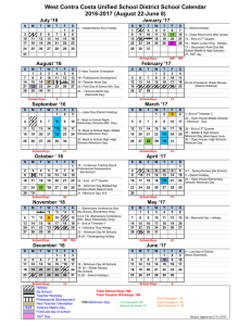West Contra Costa Unified School District School Calendar 2016-2017