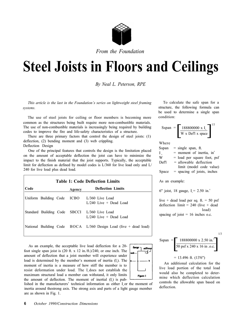 Steel Joists In Floors And Ceilings