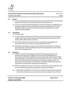 Policy for the Protection of Personal Information and Privacy POL –P