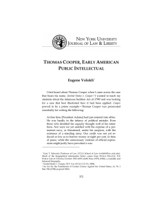 THOMAS COOPER, EARLY AMERICAN PUBLIC INTELLECTUAL