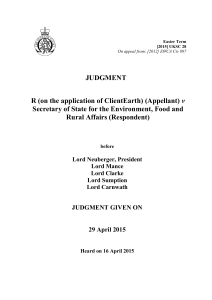 R (on the application of ClientEarth) (Appellant) v Secretary of State