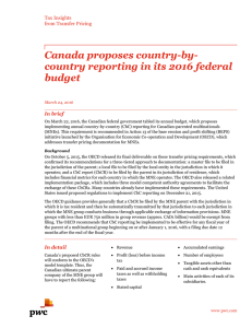 Canada proposes country-by- country reporting in its 2016