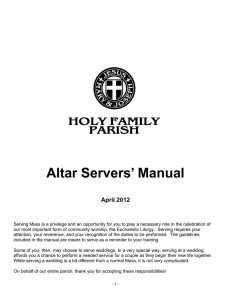 Altar Servers` Manual - Holy Family Parish, Stow, Ohio