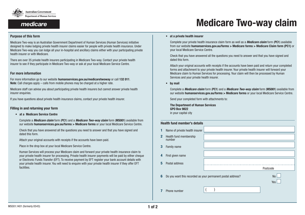 Medicare Two way Claim Department Of Human Services