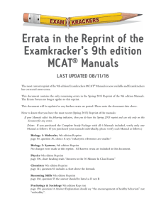 Errata in the Reprint of the Examkracker`s 9th edition