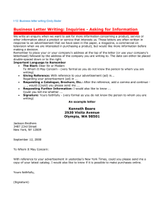 Business Letter Writing: Inquiries - Asking for Information