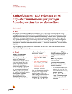 IRS releases 2016 adjusted limitations for foreign housing exclusion