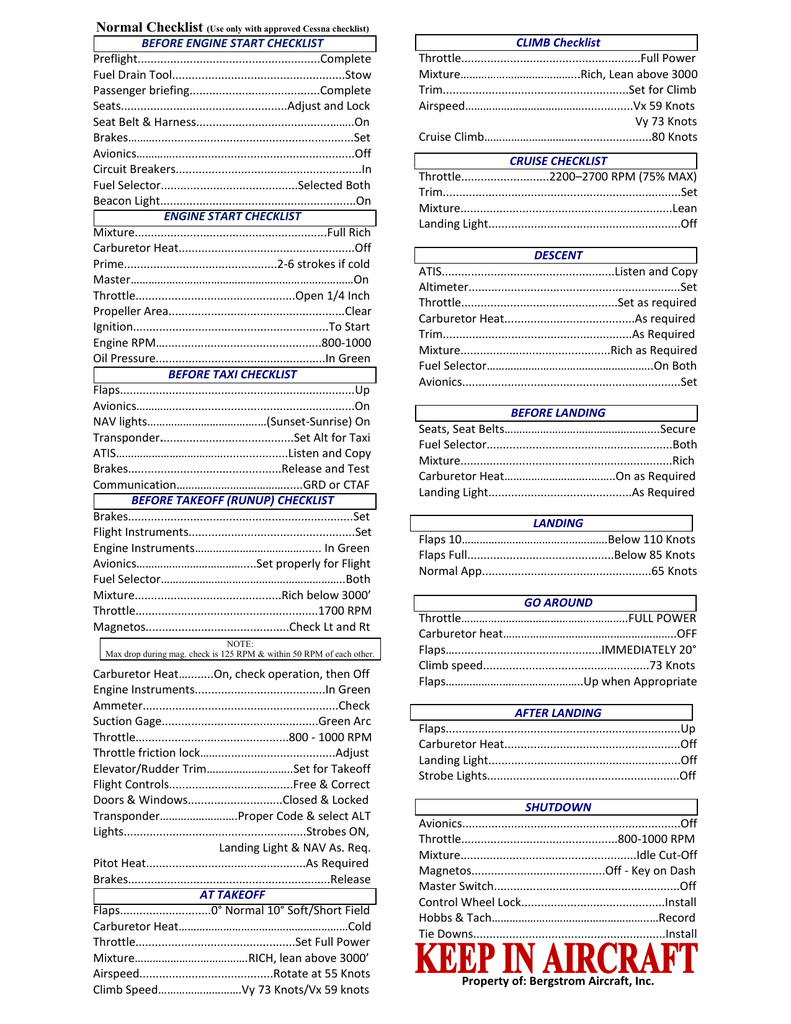 Pdf Printable Pdf Cessna 172 Checklist Printable Templates