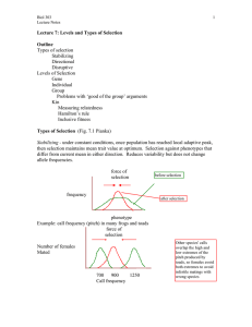 Lecture 7: Levels and Types of Selection Outline Types of selection