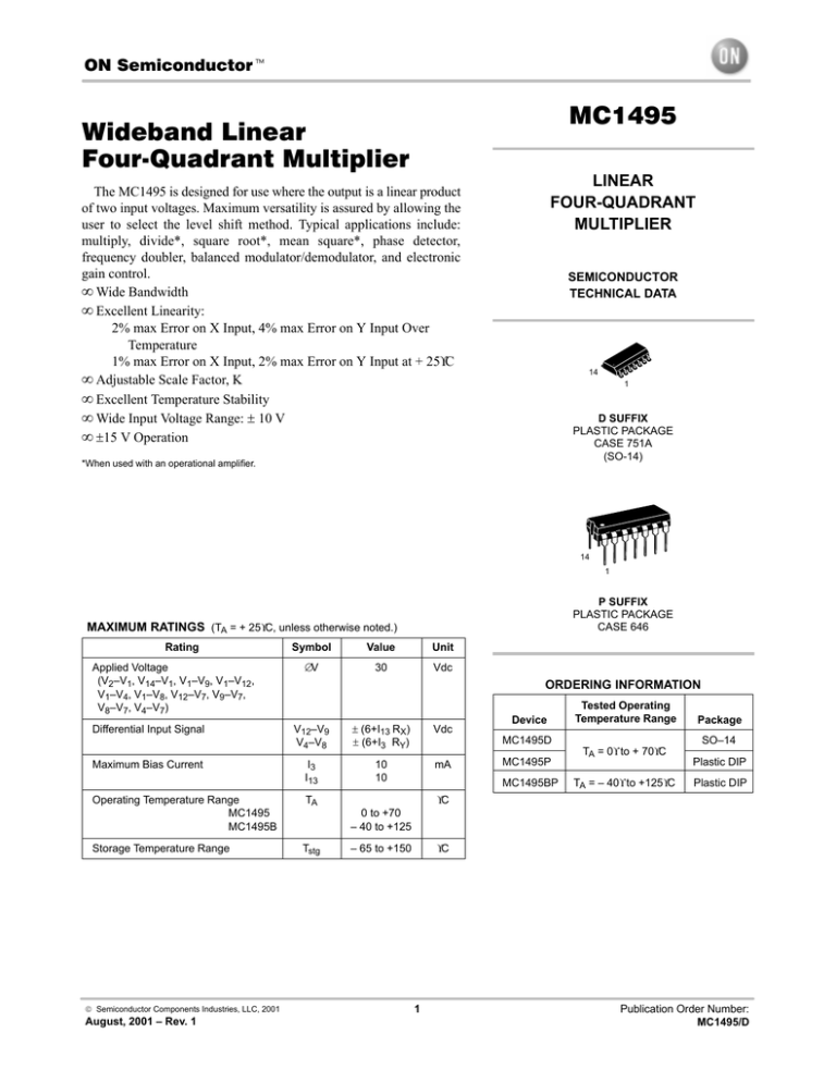thumbnail interactive-video image 1 of 2pcs MOT MC1495L DIP-14 Wideband Linear Four-Quadrant Multiplier IC - New Old Stock 1 of 6