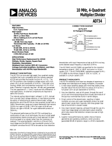 10 MHz, 4-Quadrant Multiplier/Divider AD734