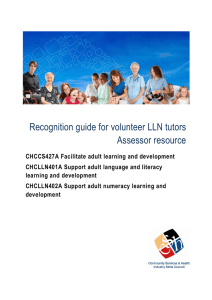 Recognition guide for volunteer LLN tutors Assessor resource