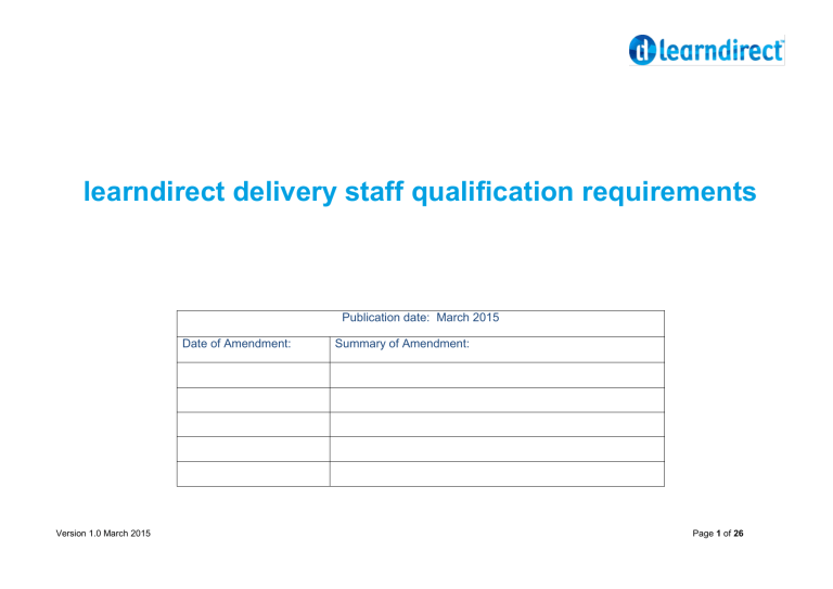 Learndirect Delivery Staff Qualification Requirements March 2015 