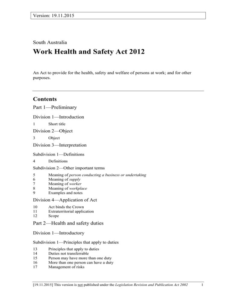 Work Health And Safety Act 2012