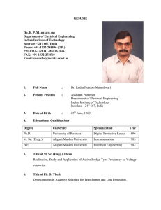 RESUME DR. R. P. MAHESHWARI Department of Electrical