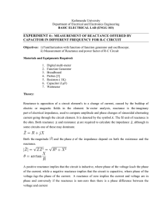 EXPERIMENT 4:- MEASUREMENT OF REACTANCE OFFERED BY