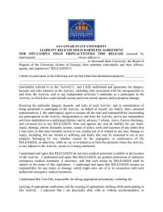 SAVANNAH STATE UNIVERSITY LIABILITY RELEASE HOLD