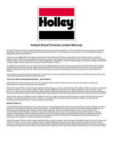 Holley® Brand Products Limited Warranty