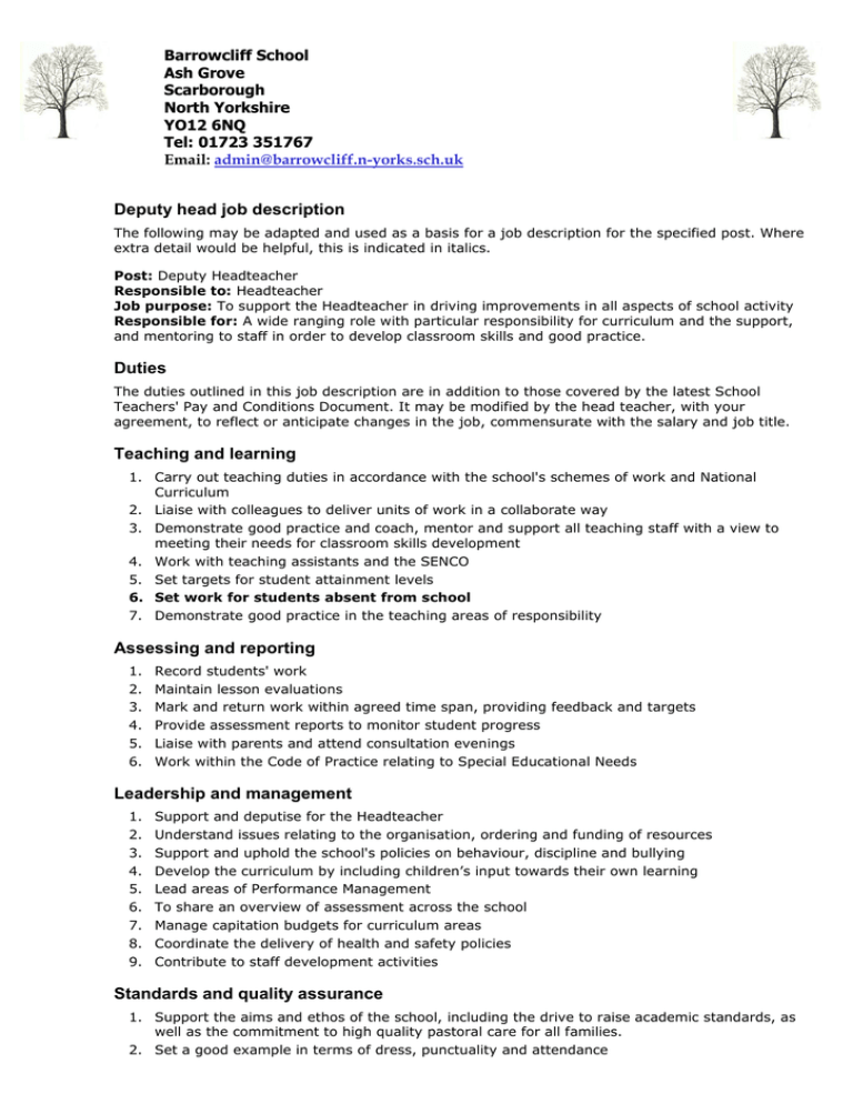 Deputy Head Teacher Job Description