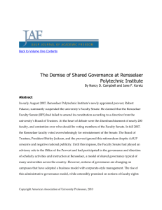 The Demise of Shared Governance at Rensselaer Polytechnic Institute