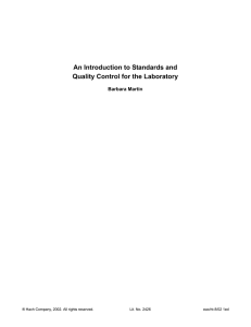 An Introduction to Standards and Quality Control for the