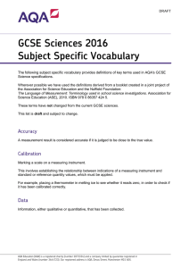GCSE Sciences 2016 Subject Specific Vocabulary