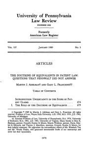 Doctrine of Equivalents In Patent Law: Questions That Pennwalt Did