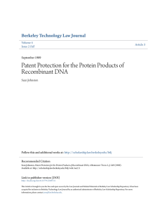 Patent Protection for the Protein Products of Recombinant DNA