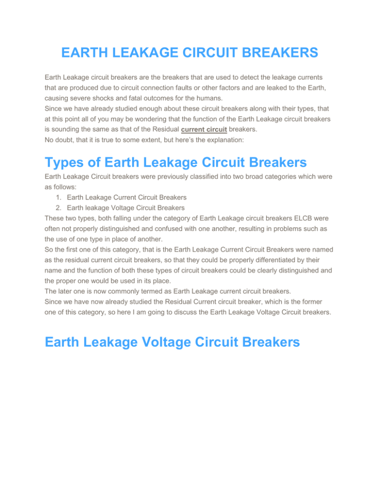 Earth Leakage Circuit Breakers
