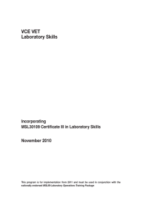 VCE VET Laboratory Skills Program Booklet