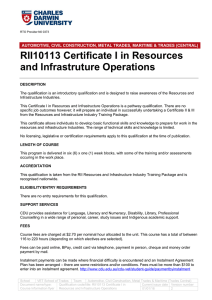 RII10113 Certificate I in Resources and Infrastruture Operations