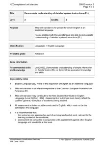 NZQA registered unit standard 28052 version 2 Page 1 of 3 Title