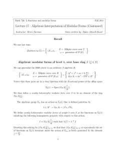 Lecture 17 : Algebraic Interpretation of Modular Forms (Continued)