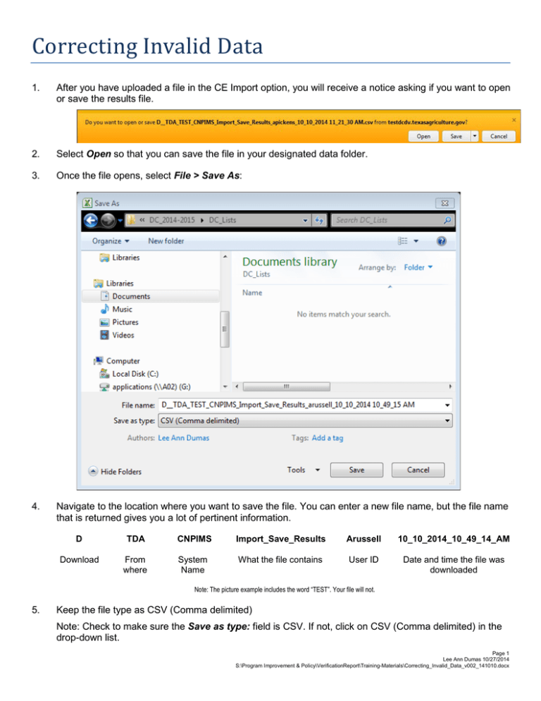 Correcting Invalid Data