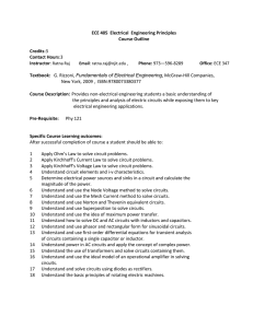 ECE 405 Electrical Engineering Principles Course Outline Credits:3