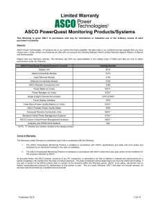 Limited Warranty ASCO PowerQuest Monitoring Products/Systems