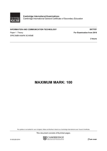 2016 Specimen Paper 1 Mark Scheme