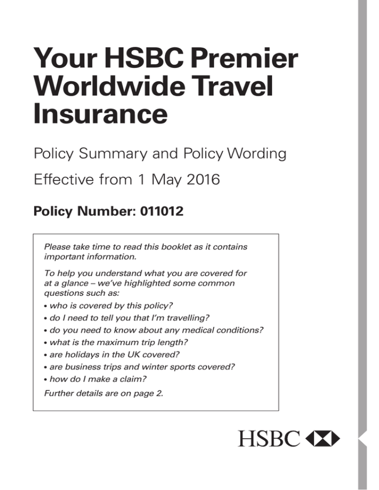 travel insurance with hsbc bank