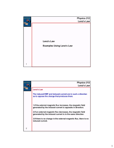 Physics 212 Lenz`s Law Lenz`s Law Examples Using Lenz`s Law