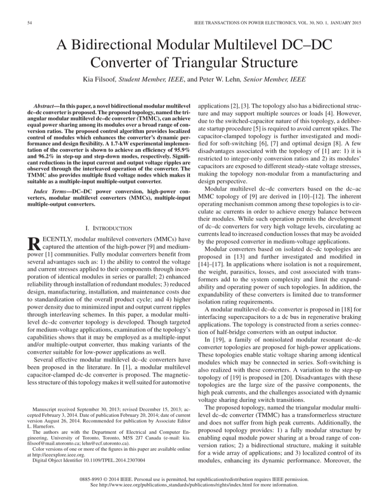 A Bidirectional Modular Multilevel DC–DC Converter of Triangular