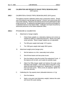 2002.1 CALIBRATION Of OHAUS TRIPLE BEAM BALANCE